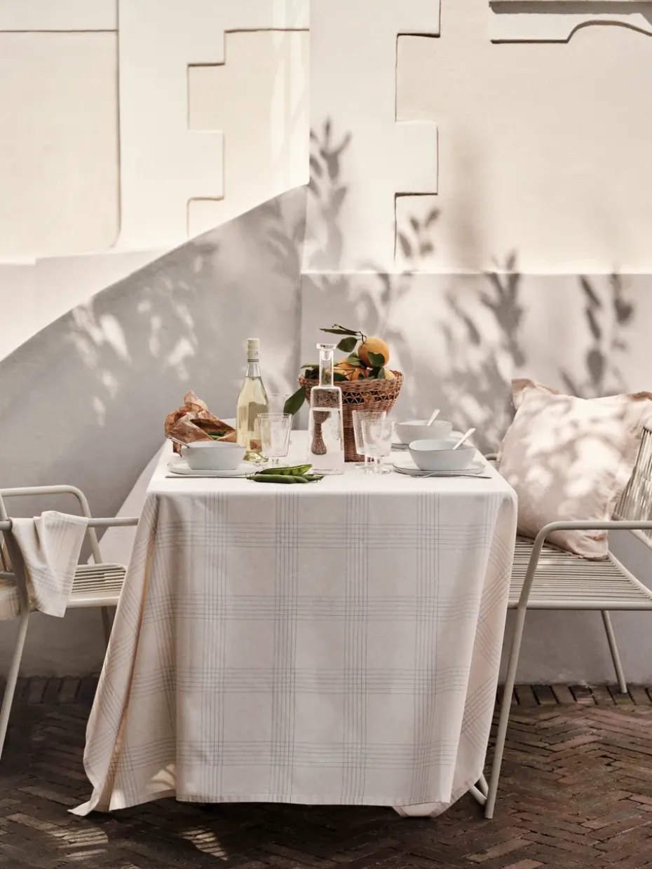 Alice tafellaken, 160x300 cm, Dusty blue-Natural