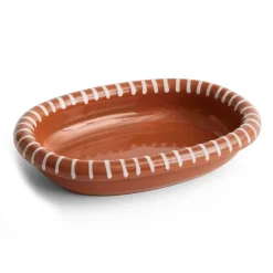 Barro ovale serveerschaal, Natural with stripes, small 20x27,5 cm
