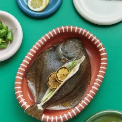 Barro ovale serveerschaal, Natural with stripes, large 27x36 cm