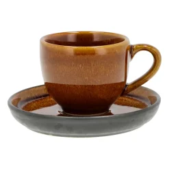 Bitz espressokop met schotel 7 cl, Amber-zwart