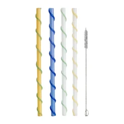 Celebrate rietjes lang 20 cm 4-delig, Blauw-wit-geel-groen
