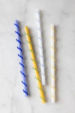 Celebrate rietjes lang 20 cm 4-delig, Blauw-wit-geel-groen