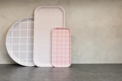 Checks & Stripes dienblad 13x27 cm, Roze-wit