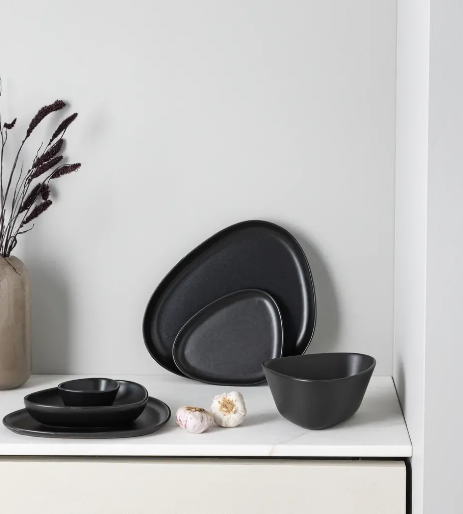 Curve Stoneware diep bord 19x22 cm, Black