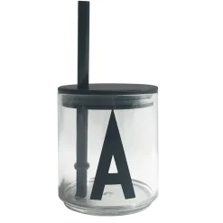 Design Letters rietje met deksel, Zwart