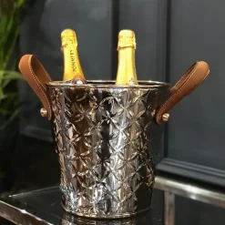 French Fleur wijnkoeler met leren handvat, Roestvrij staal