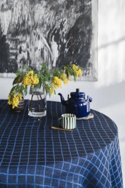 Geruit jacquardgeweven tafelkleed 147x147 cm, Blue-black