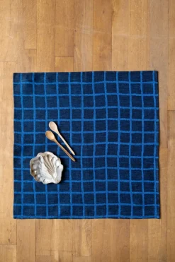 Geruite jacquardgeweven servet 2-pack, Blue-black