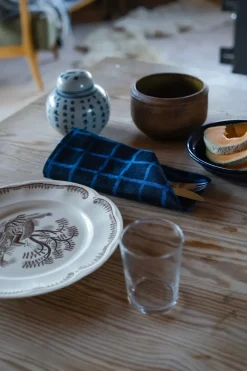 Geruite jacquardgeweven servet 2-pack, Blue-black