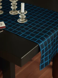 Geruite jacquardgeweven tafelloper 45x150 cm, Blue-black