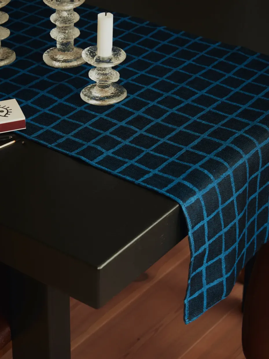 Geruite jacquardgeweven tafelloper 45x150 cm, Blue-black