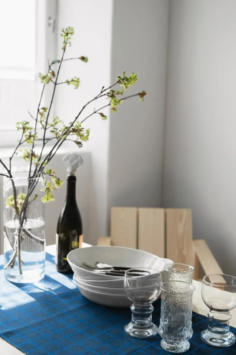 Geruite jacquardgeweven tafelloper 45x150 cm, Blue-black