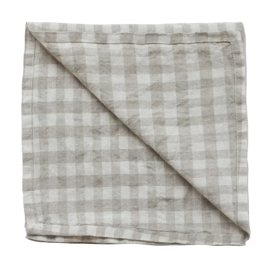 Gingham geruit linnen servet 45x45 cm, Natural