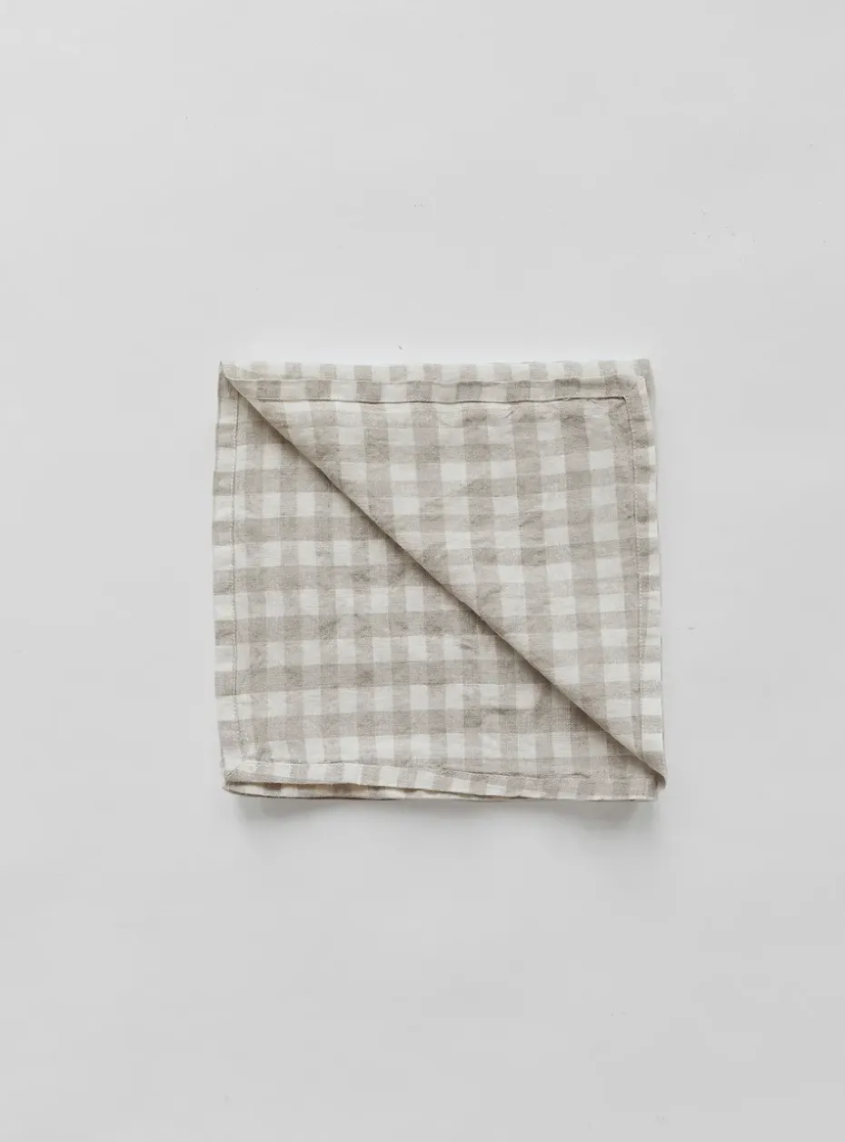 Gingham geruit linnen servet 45x45 cm, Natural