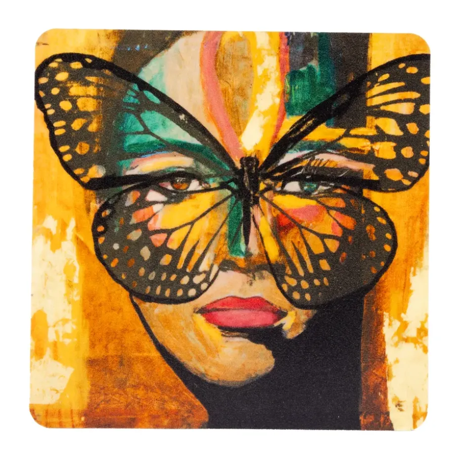 Golden Butterfly onderzetter 9x9 cm, Orange-black