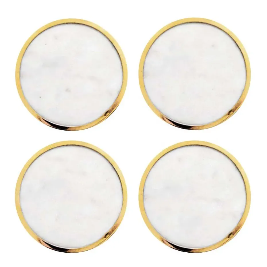 Hilke Collection glasonderzetters 4-pack, Wit marmer-massief messing