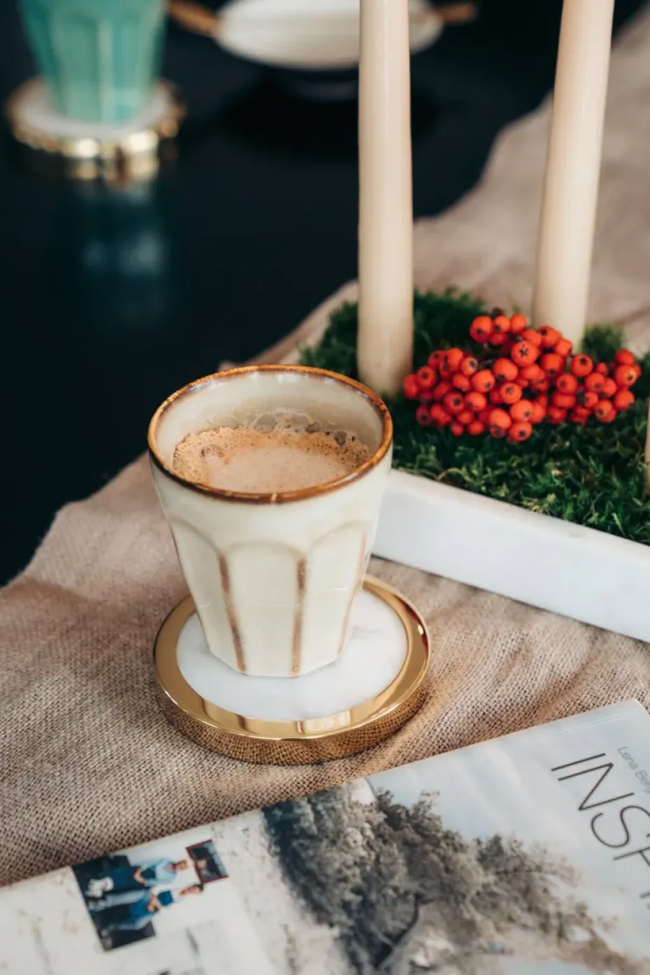 Hilke Collection glasonderzetters 4-pack, Wit marmer-massief messing