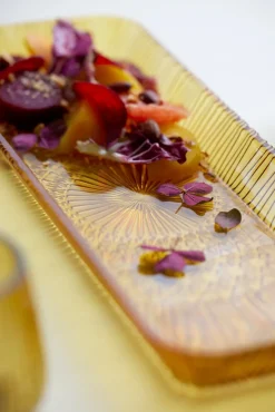 Kusintha serveerschotel rechthoekig 14x38 cm, Amber