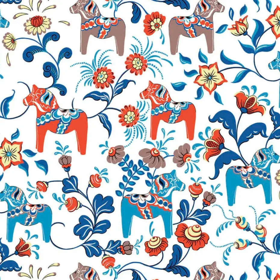 Leksand gewaxt tafelkleed, Blauw-oranje