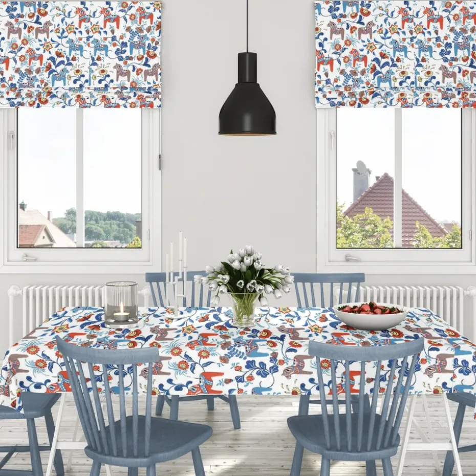 Leksand gewaxt tafelkleed, Blauw-oranje