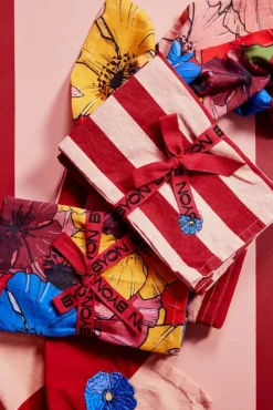 Leya stripe servet 45x45 cm 2-pack, Rood-roze