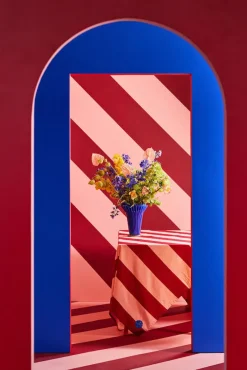 Leya stripe tafelkleed 150x250 cm, Rood-roze