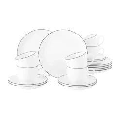 Lido black line koffieservies 18-delig, Wit met zwarte rand