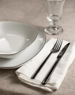 Lido black line serviesset vierkant 12-delig, Wit met zwarte rand