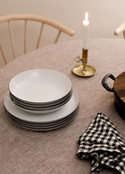 Lido black line serviesset 12-delig, Wit met zwarte rand