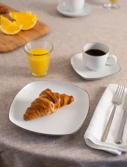 Lido black lines koffieservies vierkant 18-delig, Wit met zwarte rand