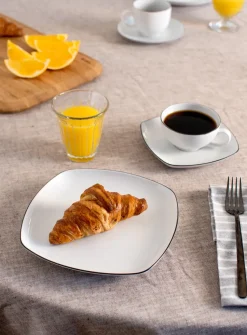 Lido black lines theeservies vierkant 18-delig, Wit met zwarte rand