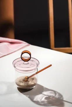 Loop suikerschaal incl. lepel Ø14 cm, Klaar-pink-amber