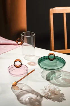 Loop suikerschaal incl. lepel Ø14 cm, Klaar-pink-amber