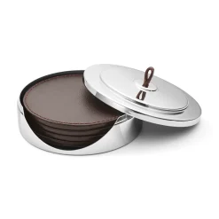 Manhattan glasonderzetters 4-pack, Bruin leer