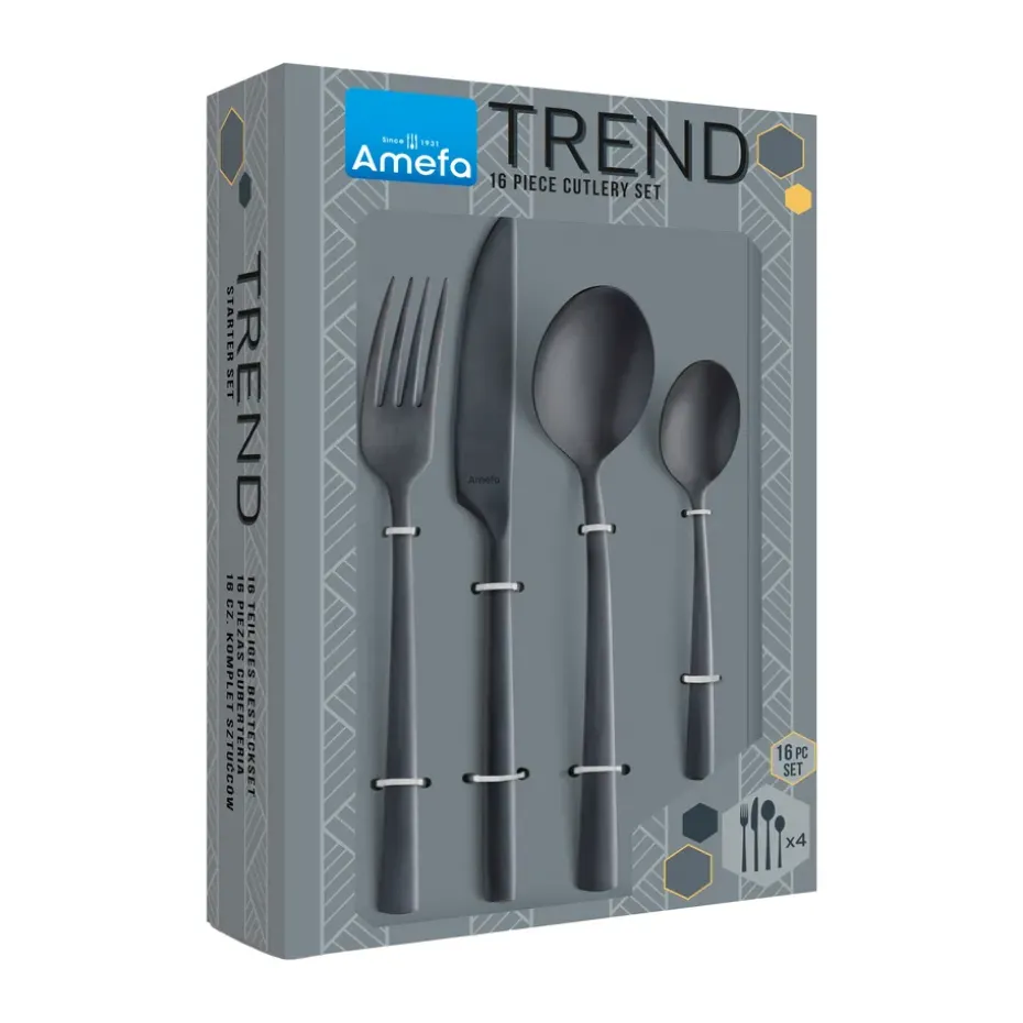 Manille Vintage bestekset 16 delen, Zwart