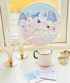 Moomin dienblad winter 2022 Ø31 cm, Blauw-wit-roze