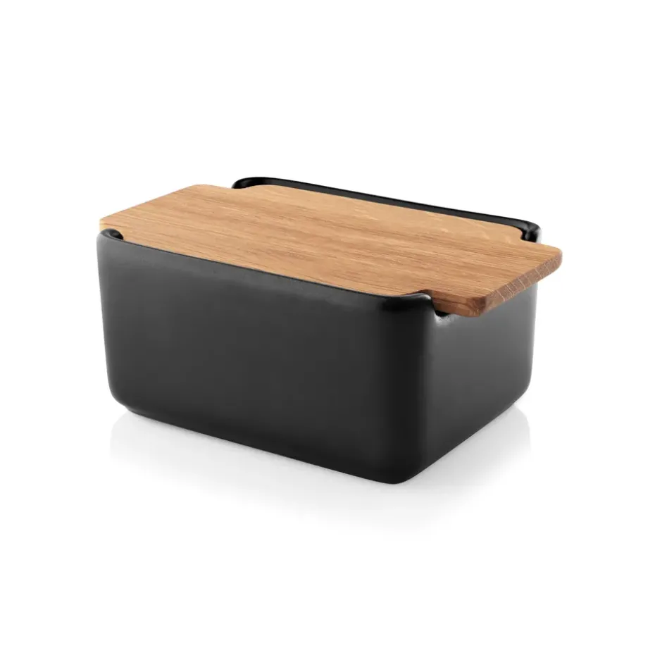 Nordic kitchen botervloot eikenhouten deksel 10x15 cm, Zwart