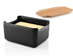 Nordic kitchen botervloot eikenhouten deksel 10x15 cm, Zwart