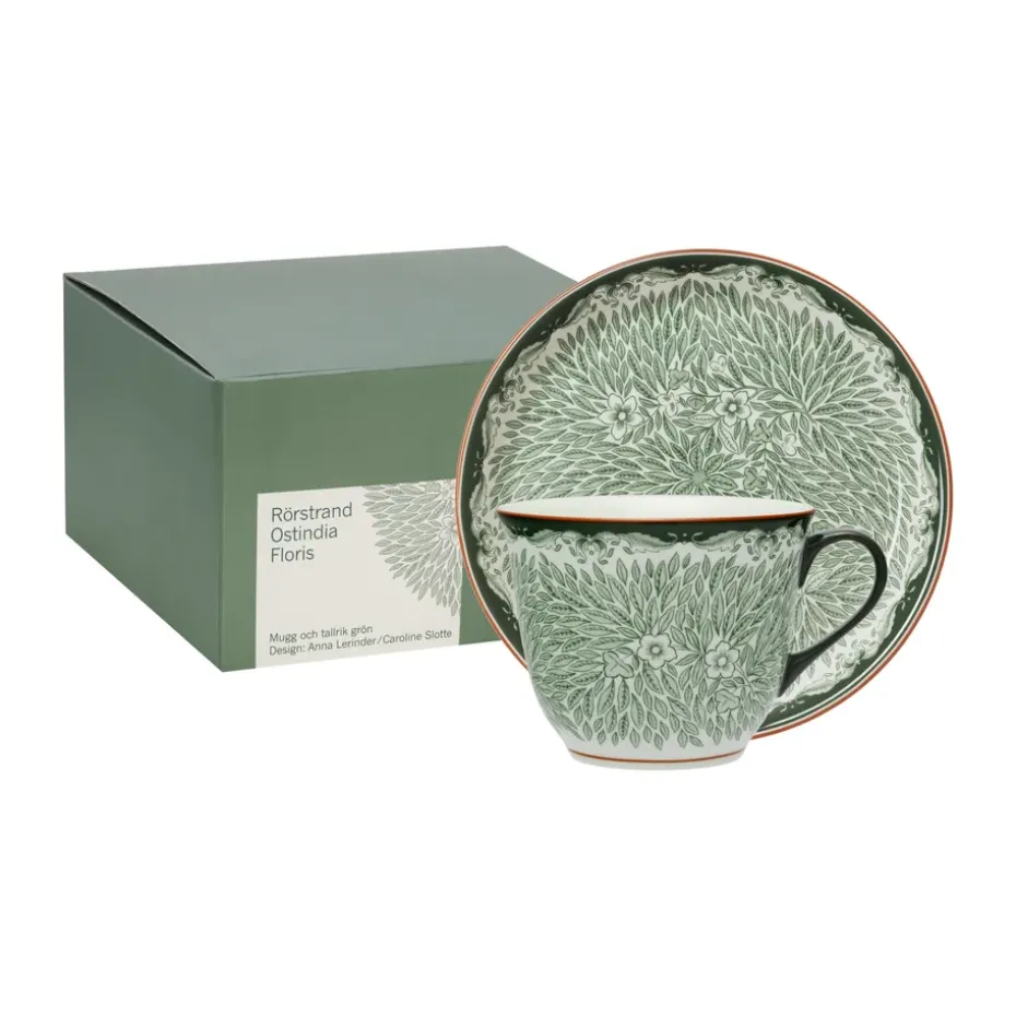 Ostindia Floris beker 40 cl en bord Ø20 cm, Groen