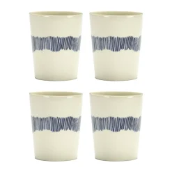 Ottolenghi Feast theekop 33 cl 4-pack, White stripes-blue