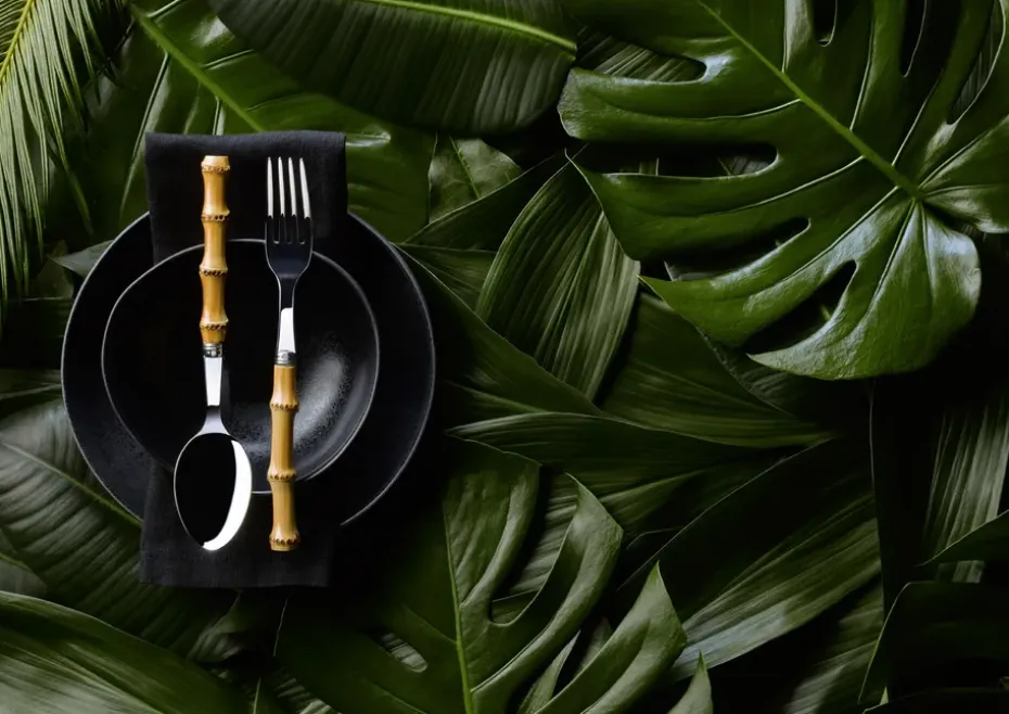 Panda bestekset 24-delig, Roestvrij staal-bamboe