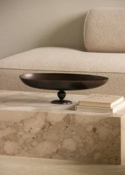 Pavot serveerschaal op voet, Bruin