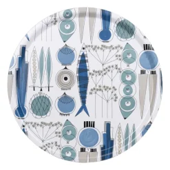 Picknick dienblad Ø38 cm, Blauw-beige