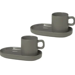 Pilar espressokopje met schotel, 2 stuks, Pewter