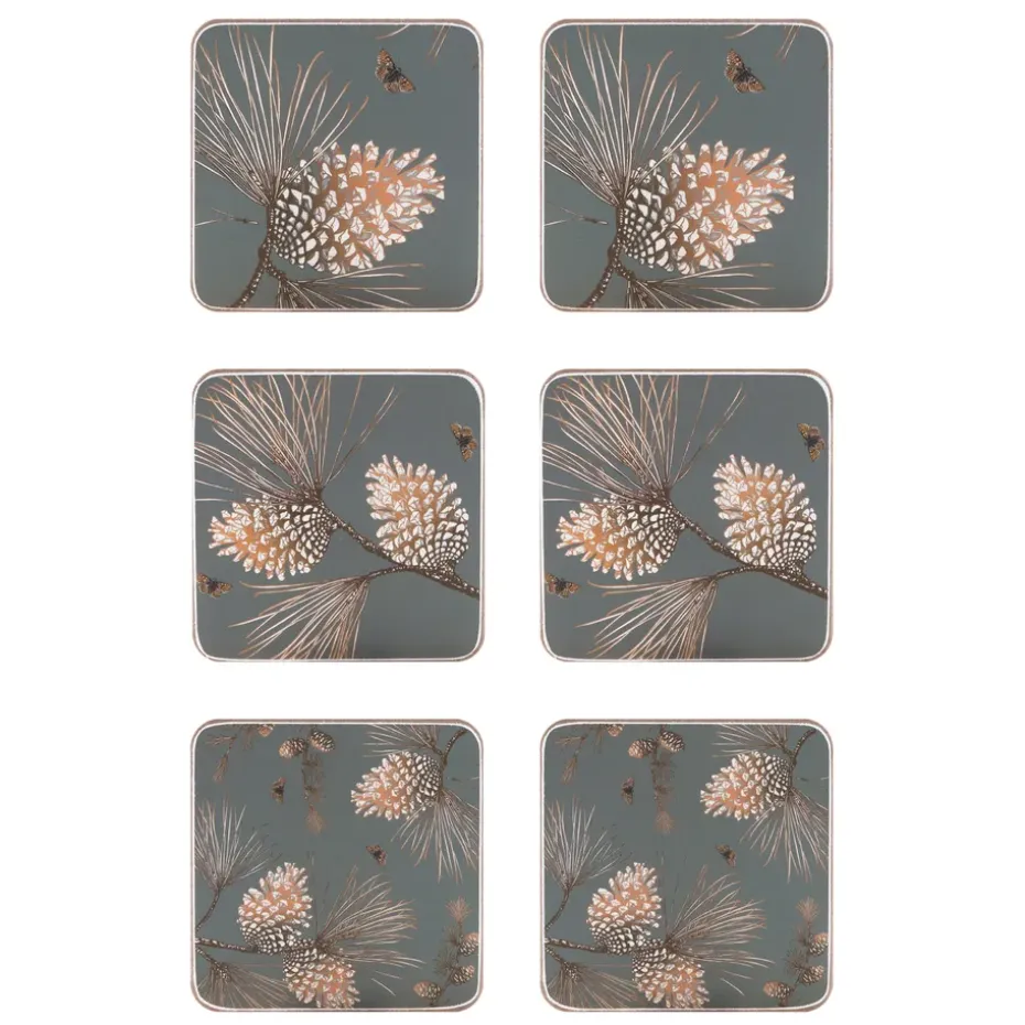 Pine Cone onderzetter 6-pack, moss grey