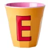 Rice melaminebeker medium letter E 30 cl, Apricot