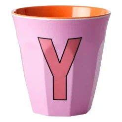 Rice melaminebeker medium letter Y 30 cl, Pink