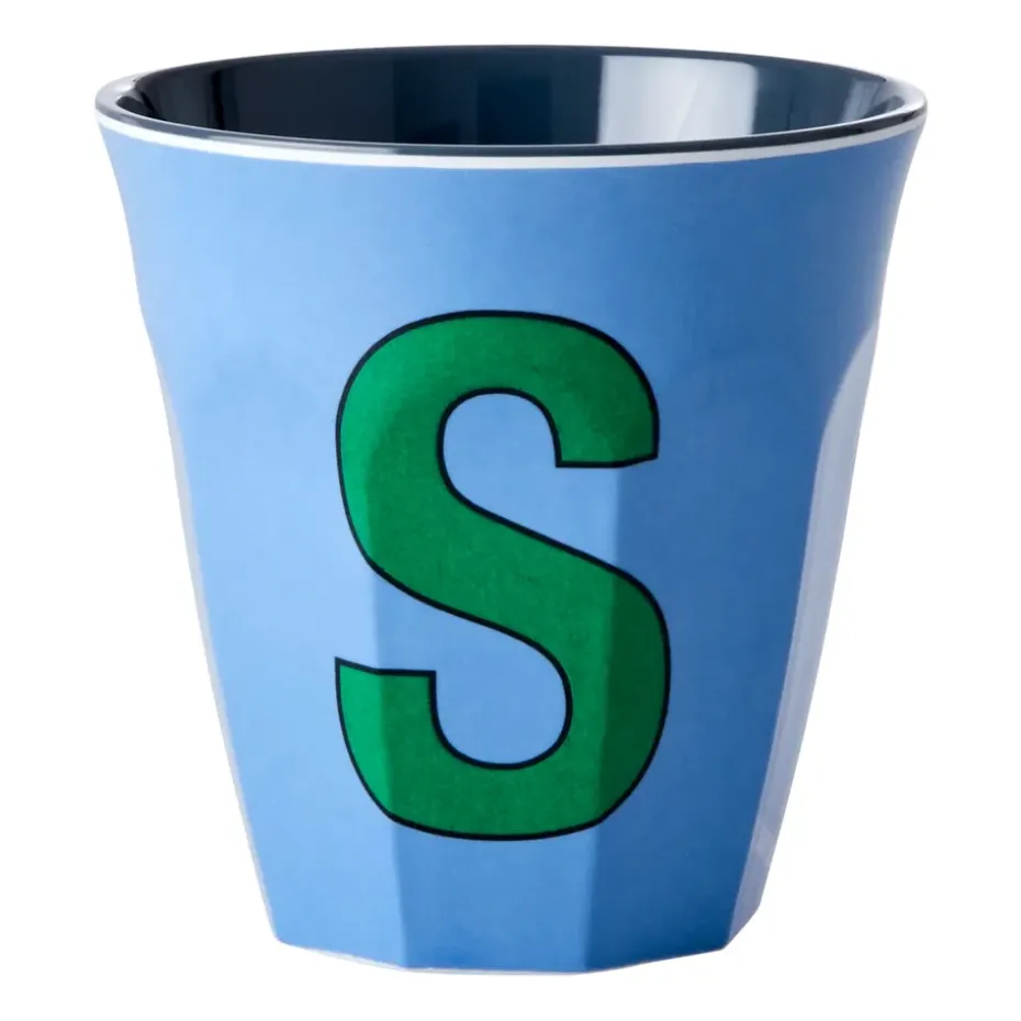 Rice melaminebeker medium letter S 30 cl, New dusty blue