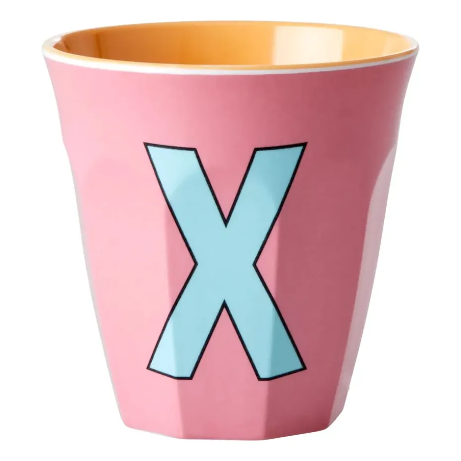 Rice melaminebeker medium letter X 30 cl, Dark powder