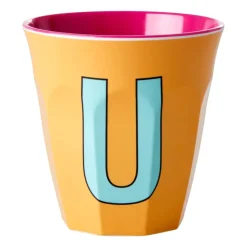Rice melaminebeker medium letter U 30 cl, Apricot